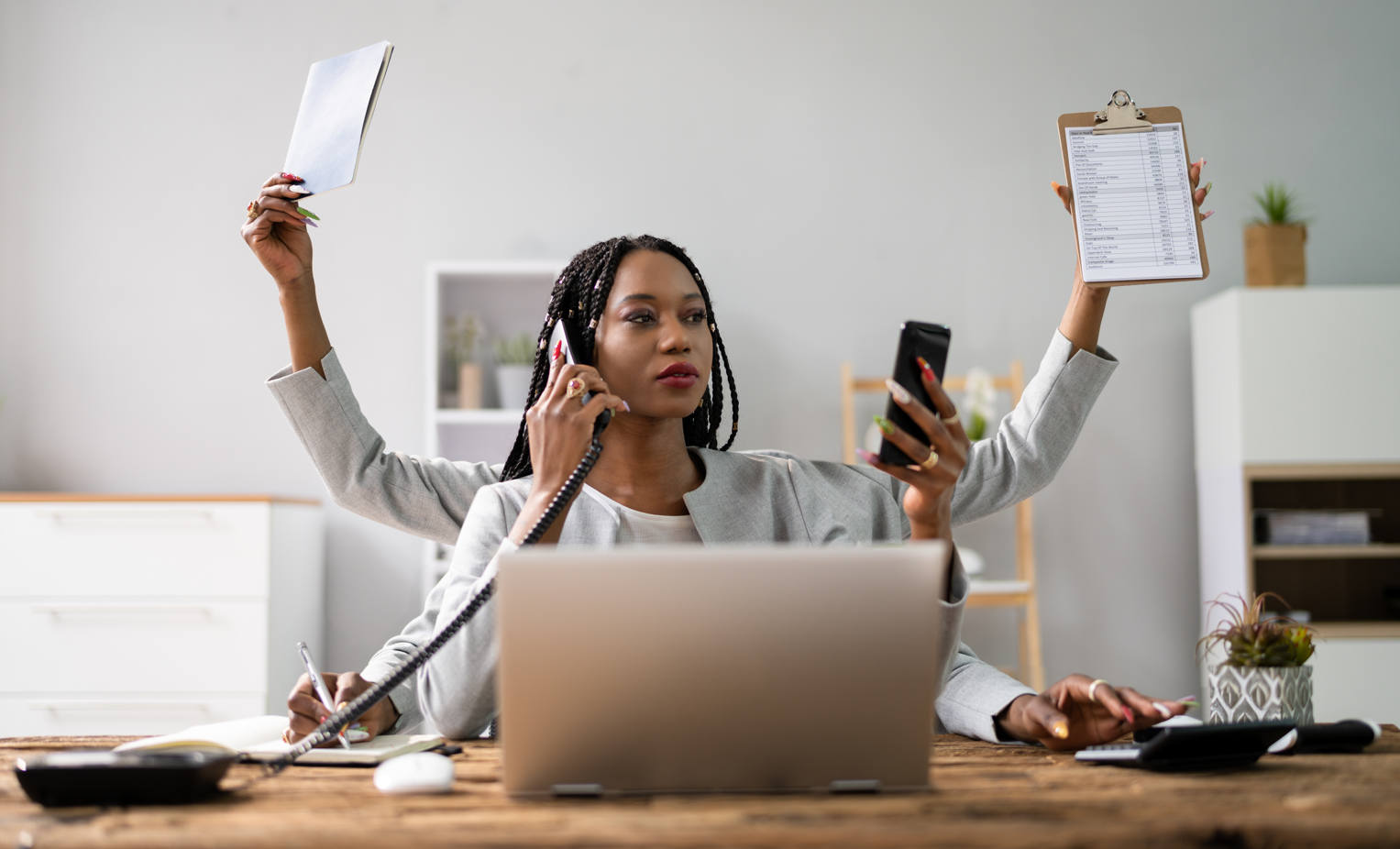 Woman multi-tasking